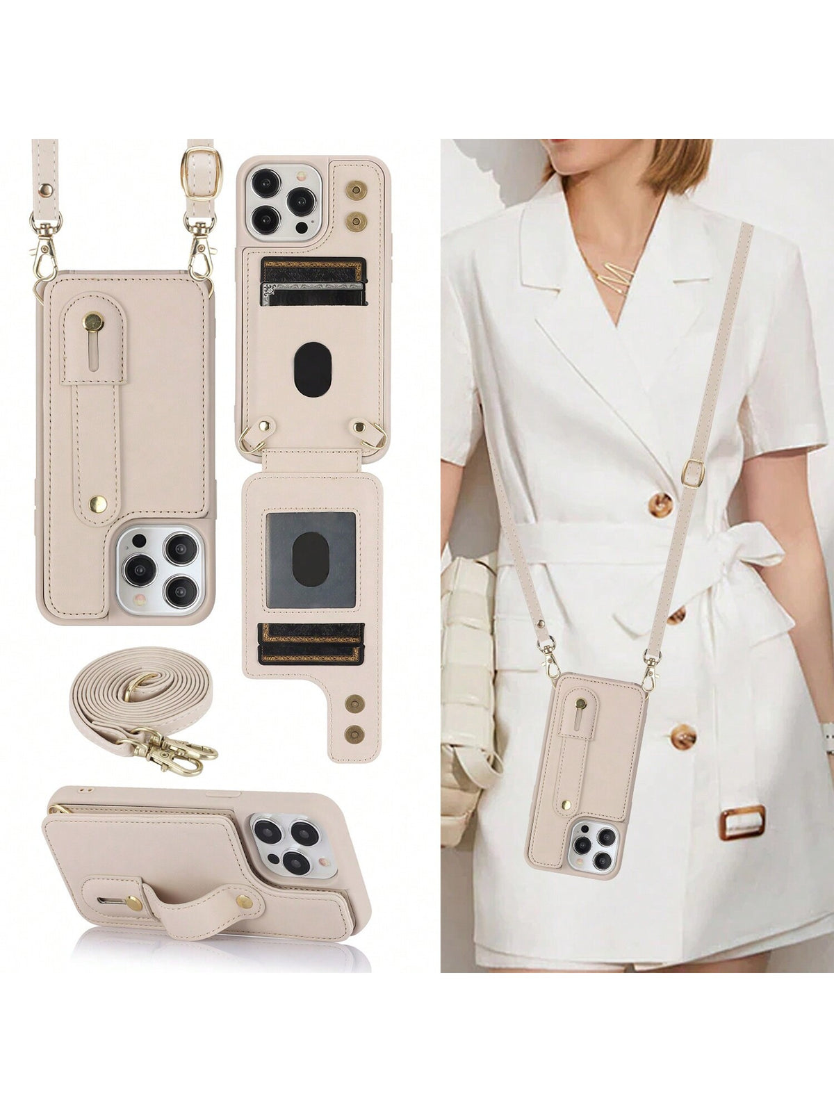 Fashionable Solid Color Faux Leather Crossbody Phone Wallet Case, With Wrist Strap, Stand, Long Neck Strap, For IPhone 15 14 13 12 11 Pro Max, 14 Plus, 15 Plus, XR, XS Max, SE, 6, 7, 8 Plus, S23 Ultra, S22 Ultra, S23 Plus, S22 Plus, A13, A14, A53, A54, A5