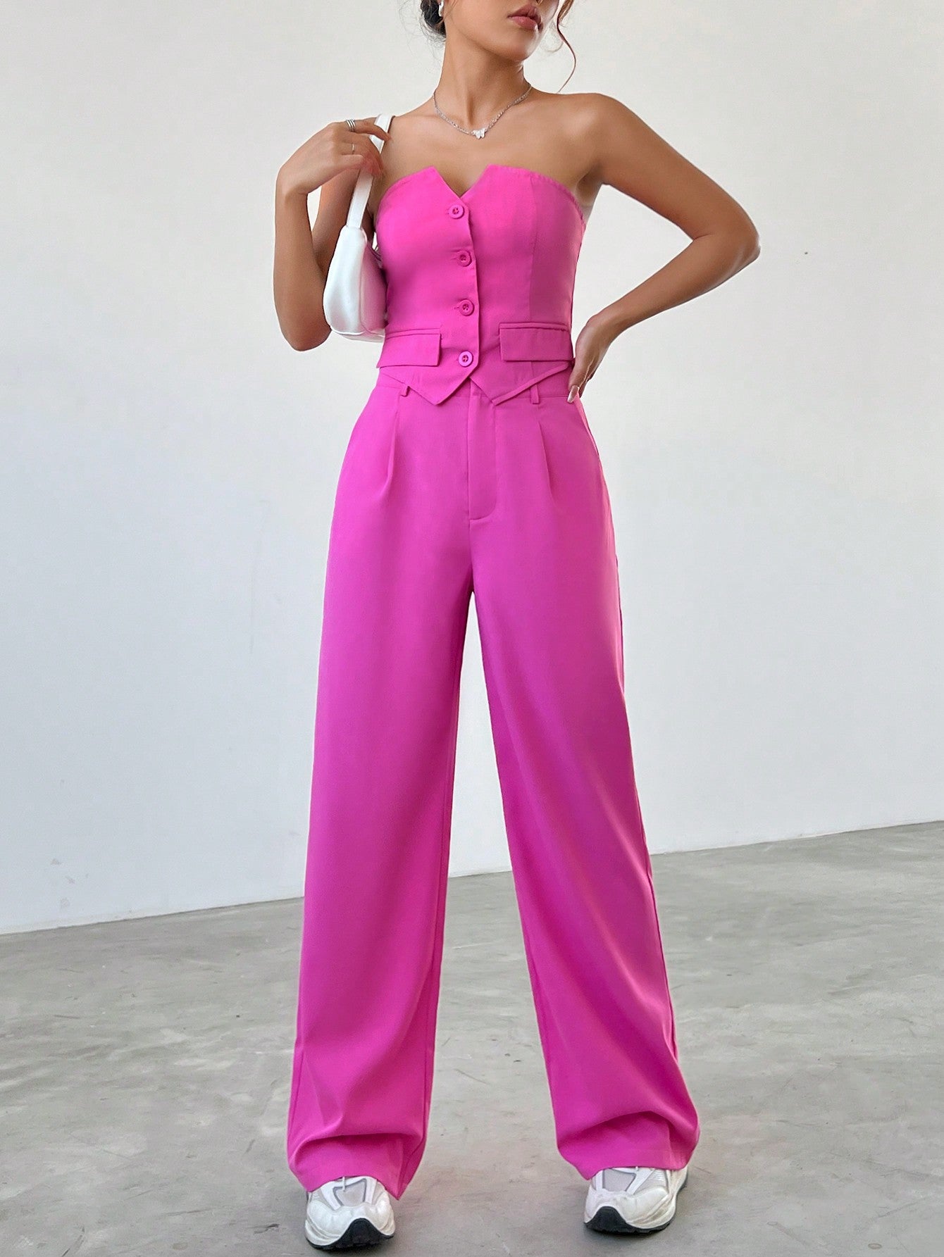 Ladies' Strapless Button Up Top And Pants Set