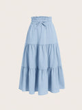 Tween Girls Paperbag Waist Ruffle Hem Knot Front Skirt