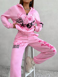 Letter Graphic Drop Shoulder Hoodie & Sweatpants