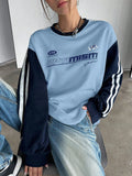 Letter Graphic Striped Side Drop Shoulder Sweatshirt