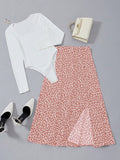 Frenchy Long Sleeve Bodysuit & Ditsy Floral Split Thigh Skirt