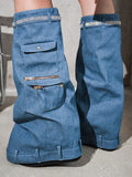 Pueblo Rhinestone Fold Over Denim Boots