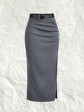 Plus Split Thigh Belted Skirt