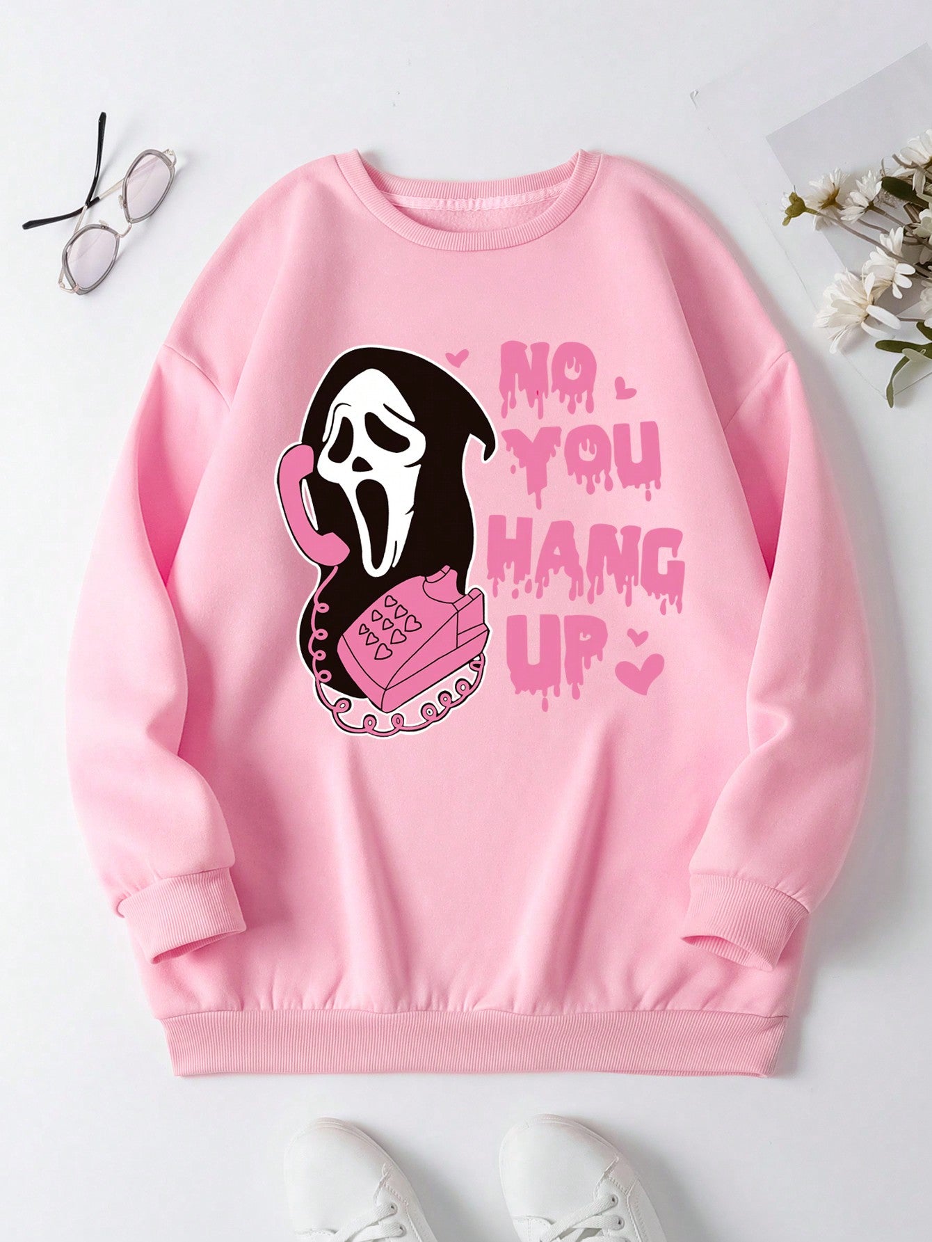 Cartoon And Text Printed Crewneck Sweatshirt