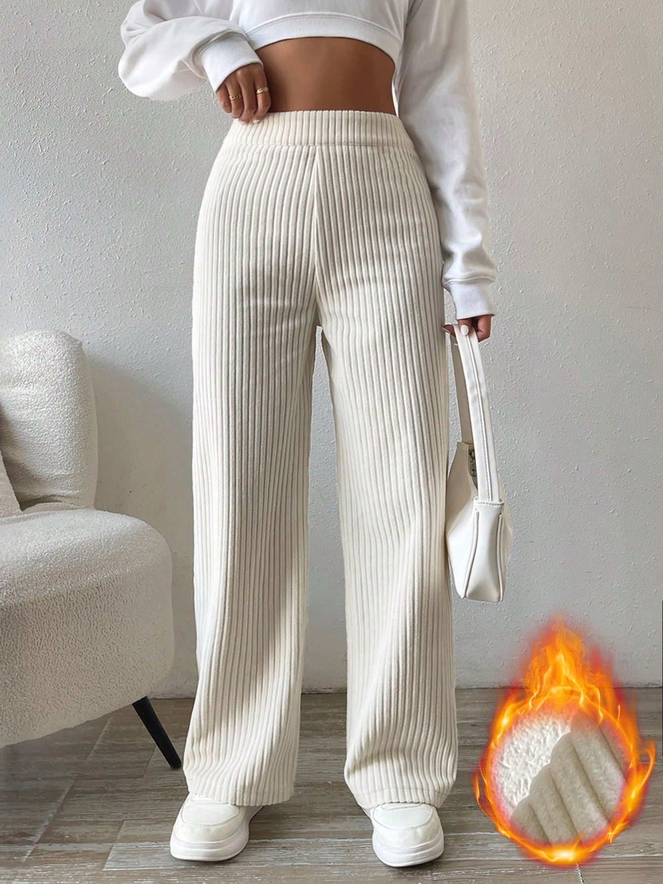 Solid Color Straight Leg Thermal Lined Long Pants