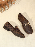 Women's Fashionable Buckle-decorated Flat Embroidered Shoes With Round Toe