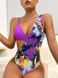 Pamile Vacation Summer Beach Allover Print Cut Out One Piece Swimsuit