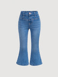 Young Girl Flared Jeans With Elastic Waistband, Casual Long Pants