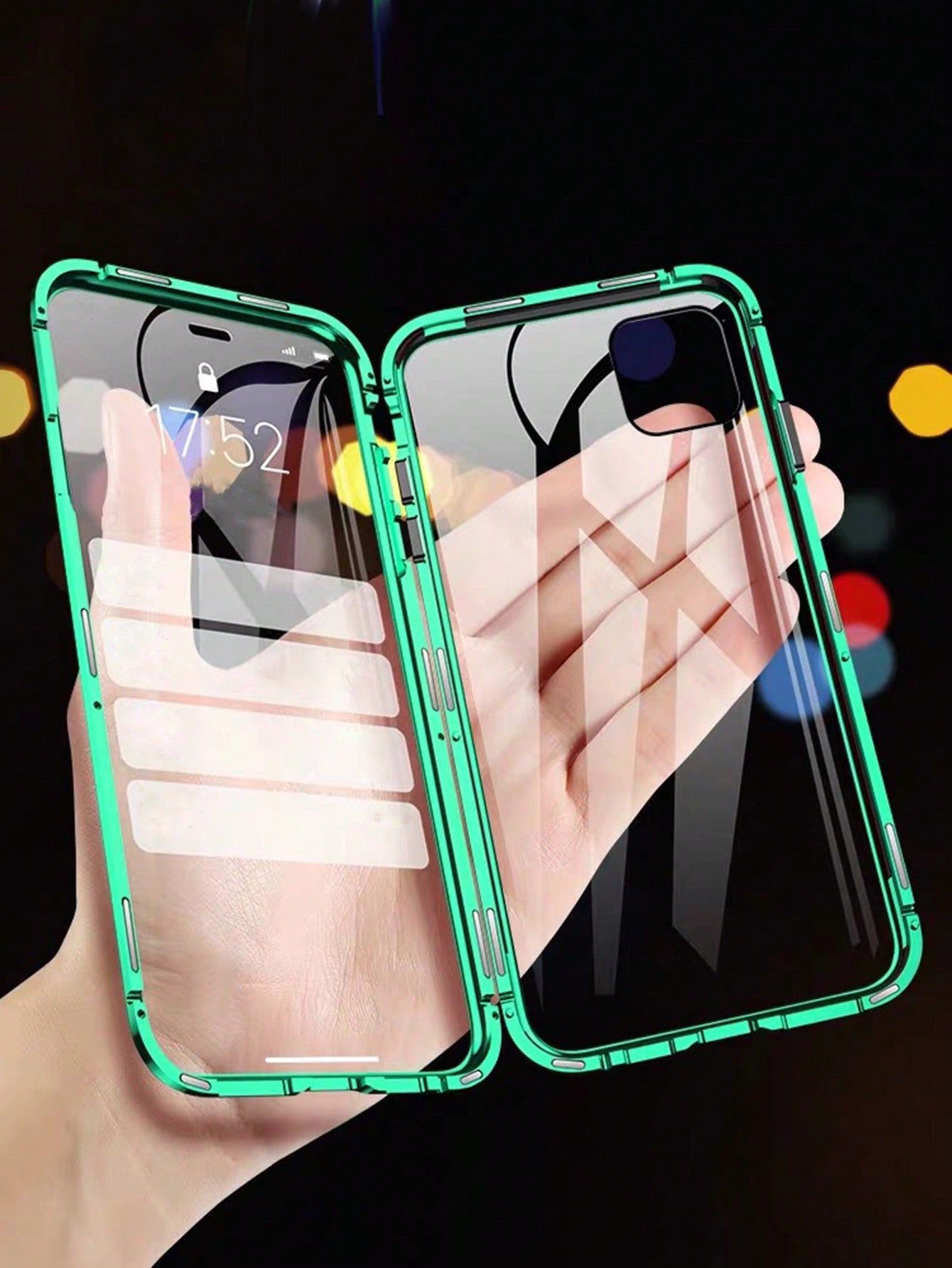 Double Sided Magnetic Flip Phone Case With Metal Frame And Anti-Drop Tempered Glass Back Cover, Compatible With Iphone 15 14 13 12 11 Xs Xr X 7 8plus Pro Max