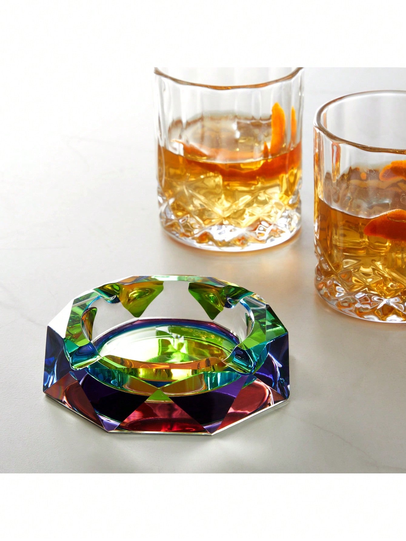 Large Rainbow Crystal Ashtray for Cigarettes, Indoor, Outdoor, Home Decor (5 Inches)