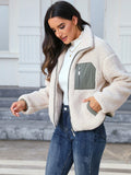 Contrast Panel Zip Up Teddy Jacket