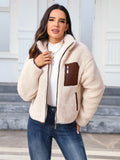 Contrast Panel Drop Shoulder Teddy Jacket
