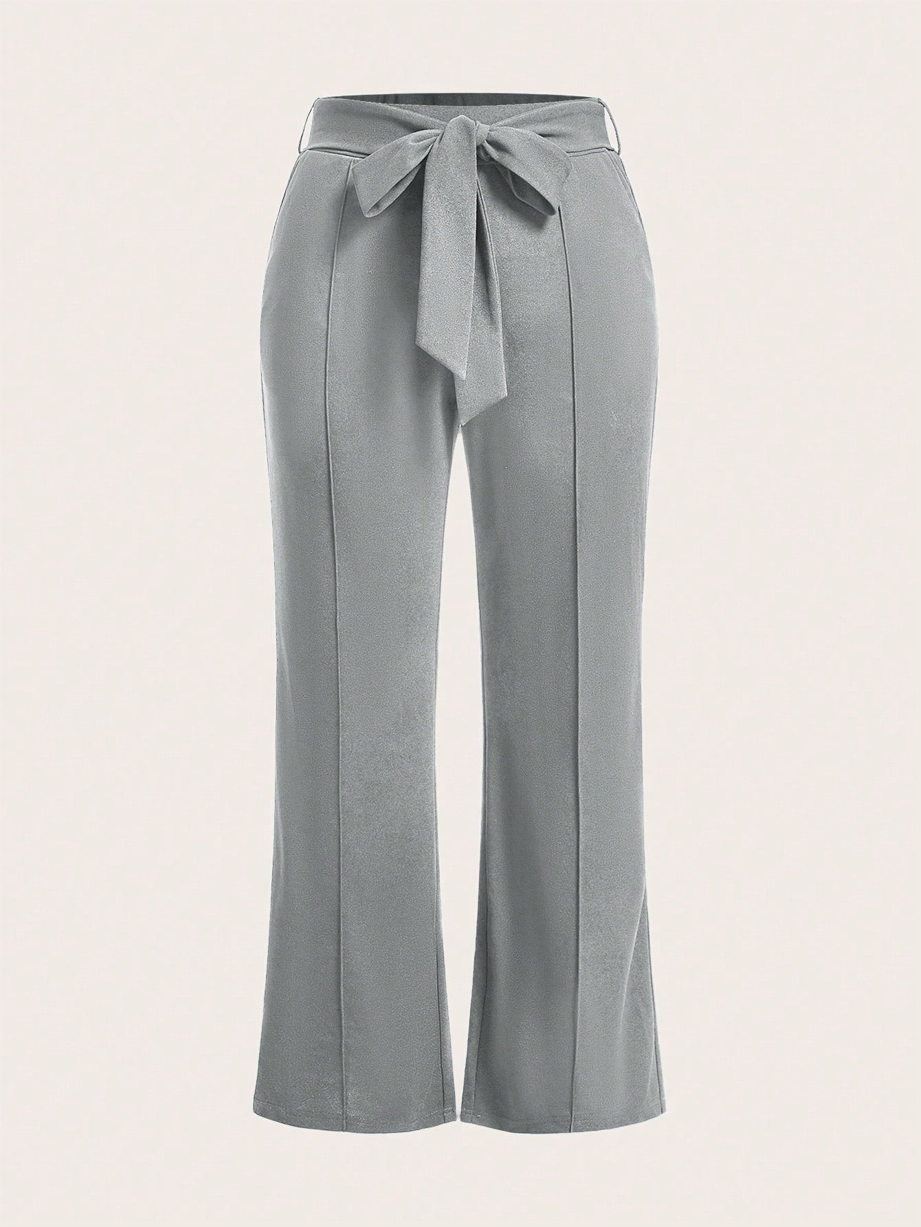 Plus Summer Women Solid Belted Flare Summer Leg Pants