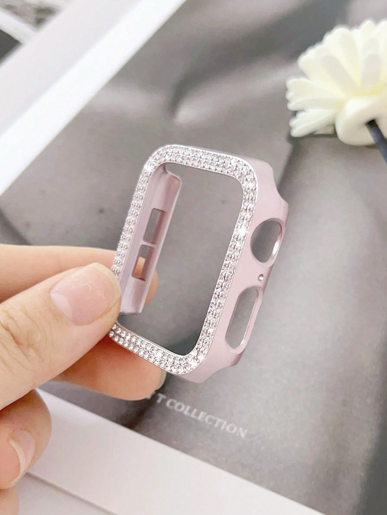 Dual Crystal Pink Hollow Out Watch Case