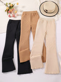 Tween Girl 3pcs/Set Solid Color Rib-Knit Pants