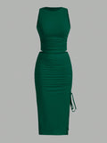 Knitted Bodycon Drawstring Crop Top And Skirt Set