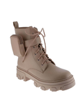 BELOVELY【Well-2】Lace-up Combat Platform Boots for Women side zipper Booties, Special Design on Out Sole, Ankle Bag Design