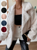 Drop Shoulder Pocket Patched Fleece Coat