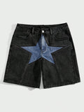 Men Color-Blocking Star Pattern Denim Shorts