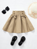 Young Girl Shoulder Tie Bow Decorated Button Detail Skirt