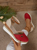 Women's Plus Size Faux Suede Color Block Round Toe Espadrilles With Elegant Wedge Heels & Thick Soles