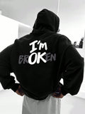 Men's Hooded Fleece Sweatshirt With Slogan Print And Drawcord