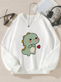 Tween Girl Dinosaur Pattern Round Neck Sweatshirt