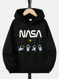 Teen Boys' Casual Astronaut Letter Print Hooded Fleece Sweatshirt