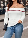 Plus Size Off Shoulder Color Block Sweater