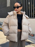 Pocket Side Zipper Hooded Padded Coat