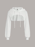 Women's Drawstring Hooded Crop Sweatshirt
