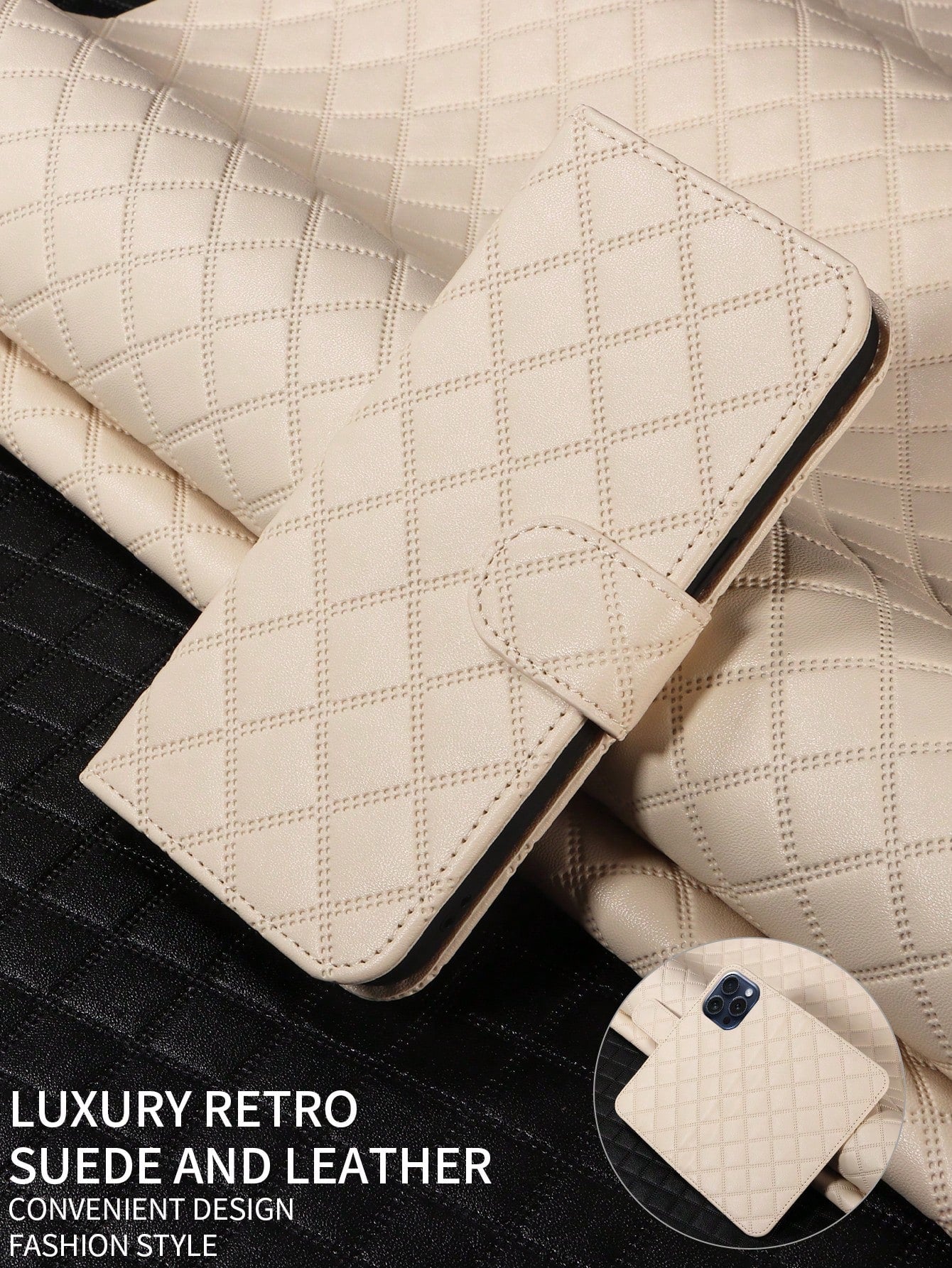 Plaid Card Slot Shockproof PU Leather Flip Phone Case For Apple/Samsung/Xiaomi/Redmi/Oppo/Huawei
