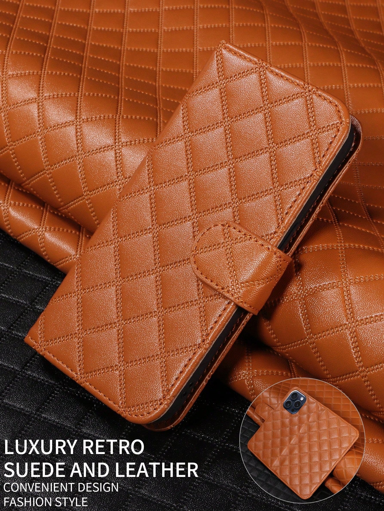 Plaid Pattern Card Slot Anti-Drop PU Leather Flip Phone Case, Compatible With Apple/Samsung/Xiaomi/Redmi/Oppo/Huawei