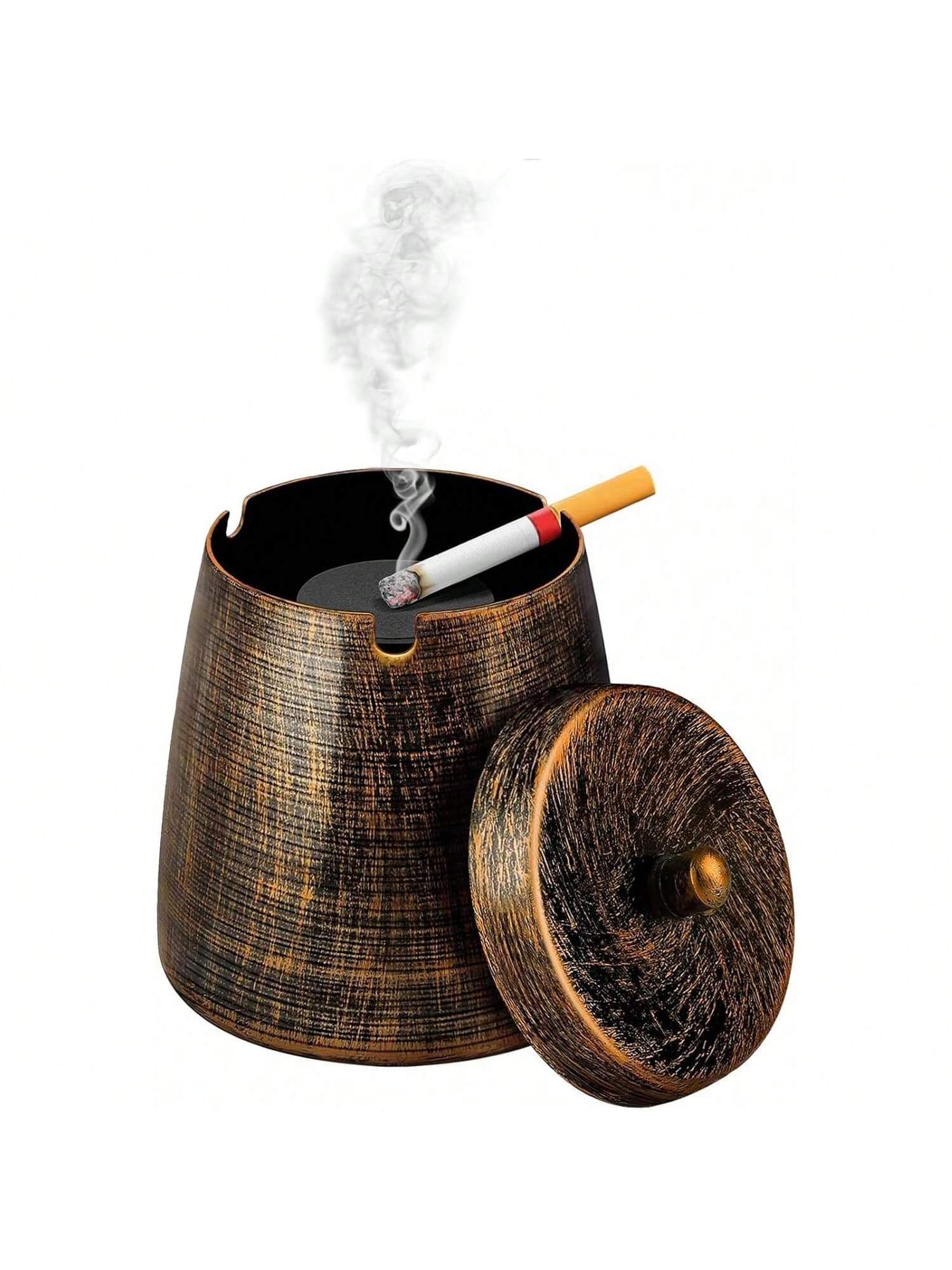 Beijiyi Ashtray with Lid, Windproof Smokeless Metal Ashtray – Bronze, X-Large Size (5.19 x 4.72 x 4.72)