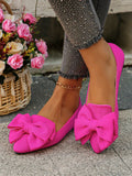 New Arrival Women's Outdoor Pointed Toe Shallow Mouth Flat Shoes With Bow Knot, Rose Medium Washed Cloth Soft Sole Work, Driving Loafers