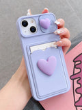 Sliding Transparent Double Heart Sticker Picture Frame Card Holder Phone Case Compatible With Apple IPhone
