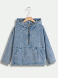 Plus Size Women's Hooded Denim Jacket