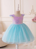 Young Girl Mermaid Birthday Party Wedding Festival Sparkly Color Block Tulle Princess Dress With  Gorgeous Style