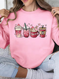 Beverage Print Casual Round Neck Sweatshirt