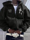 Loose Fit Men's Hoodie With Cross Print And Zipper
