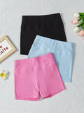 Tween Girls Knit Solid Color Casual Biker Shorts 3-Piece Set