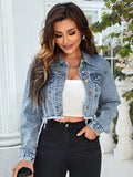 Frayed Button Up Denim Jacket