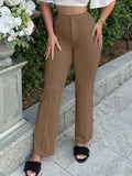 Women's Light Brown Flared Suit Pants For Spring,Commute
