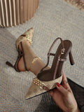 Women's Retro Embroidery Pointed Toe High Heels With Fashion Buckle Ankle Strap