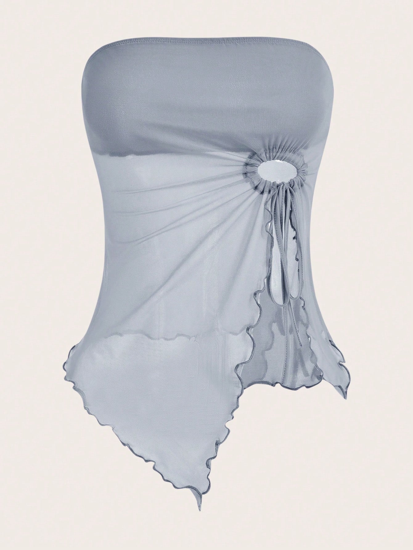 Drawstring Side Asymmetrical Hem Tube Asymmetrical Top
