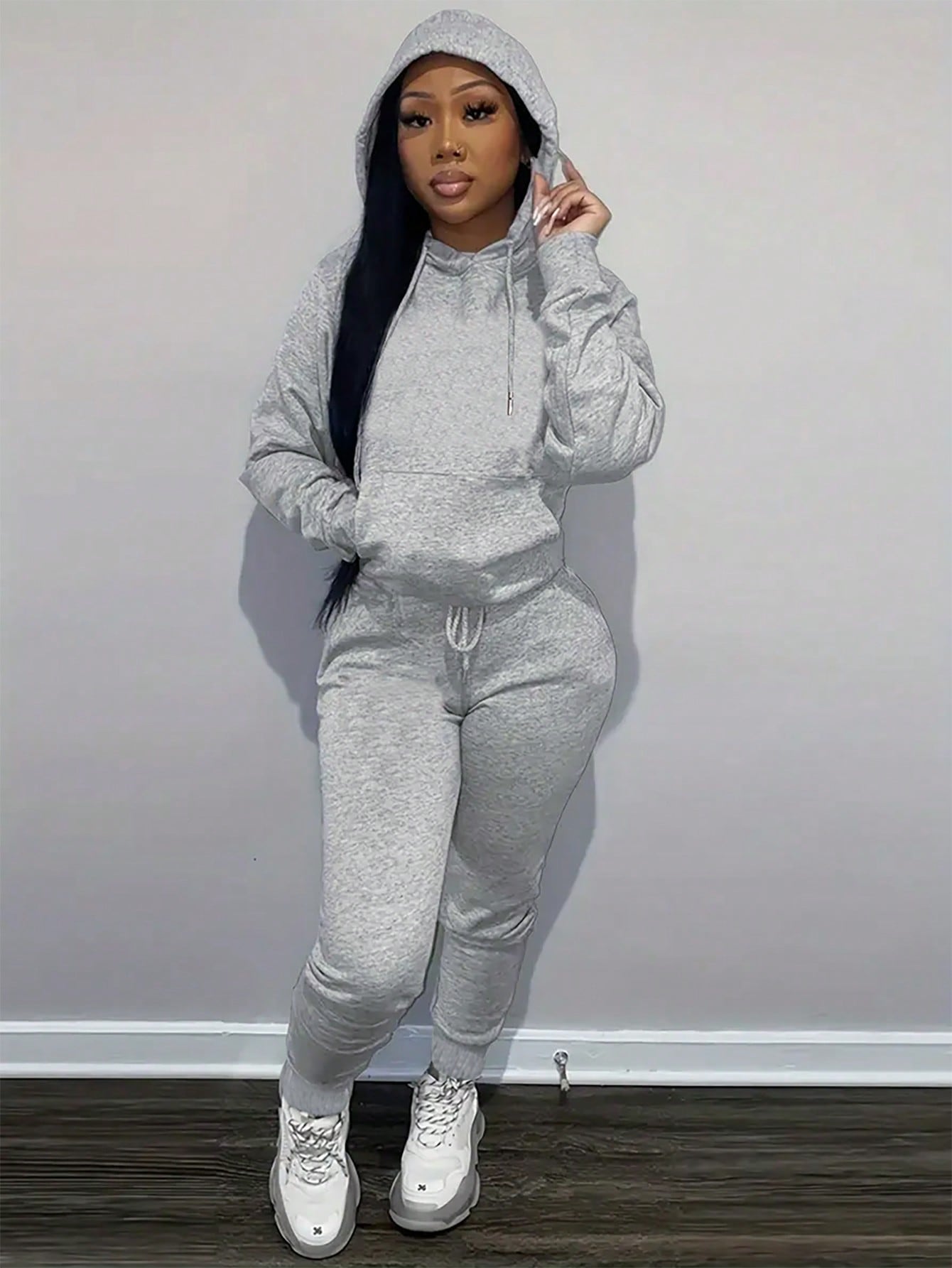 Kangaroo Pocket Drawstring Hoodie & Sweatpants