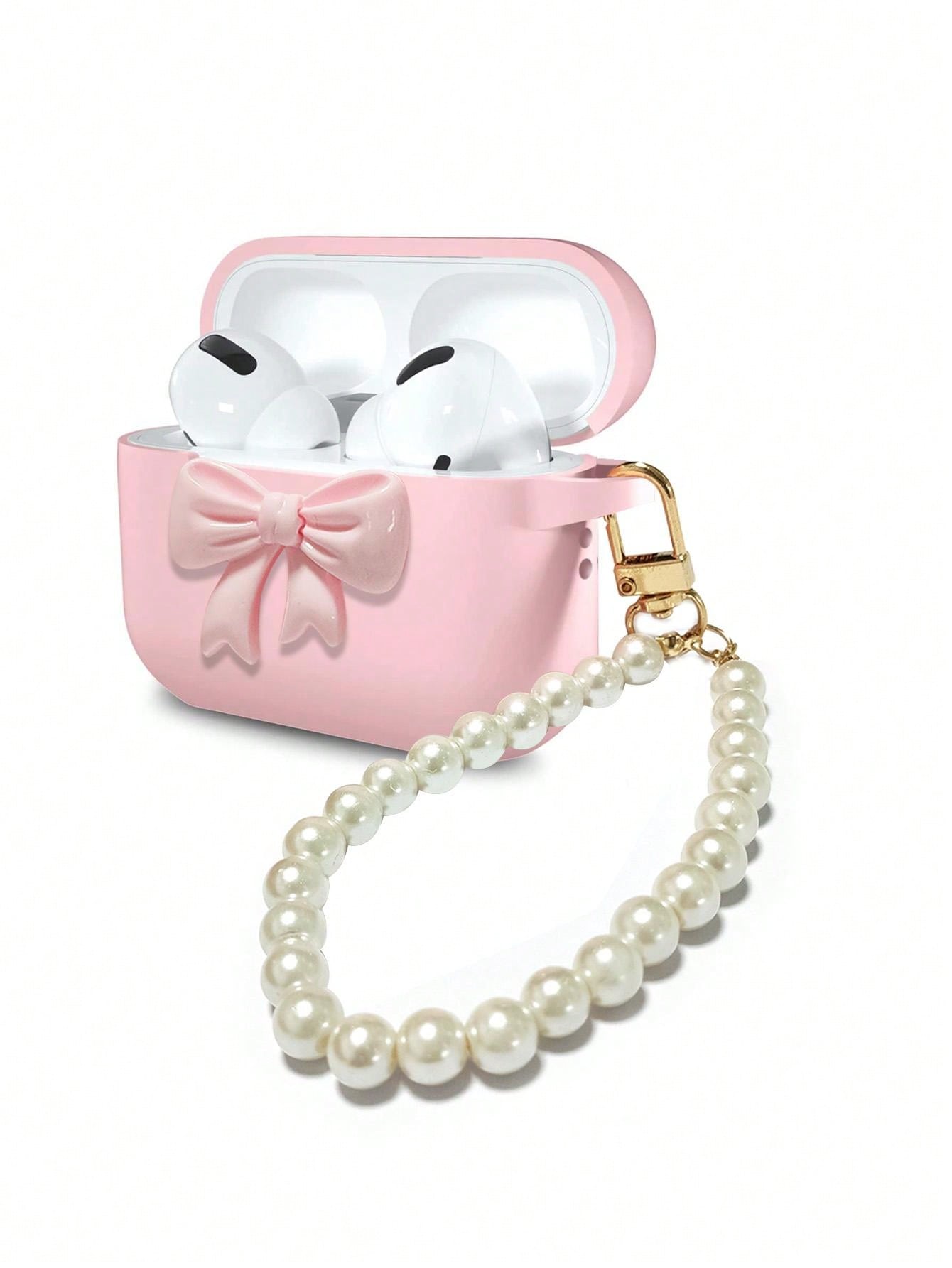 Creative 3D Bowknot Pearl Pendant Earphone Case Compatible With AirPods