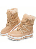 BABUDOG Womens Warm Fur Lined Mid-Calf Boots Waterproof Winter Snow Boots Non-Slip Lace Up Combat Boots