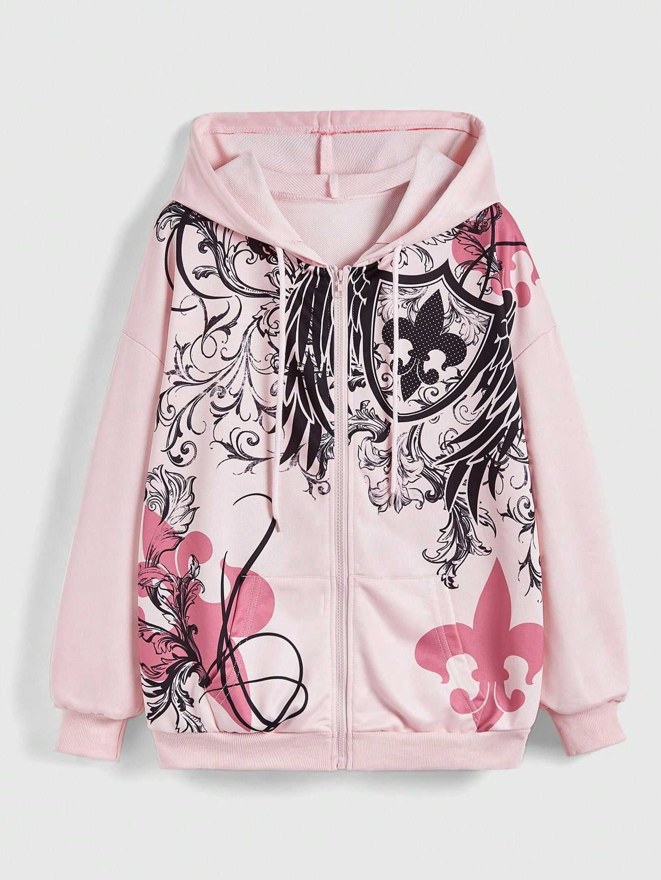 Women's Casual Comfortable Cross Print Zipper Front Hoodie With Drawstring